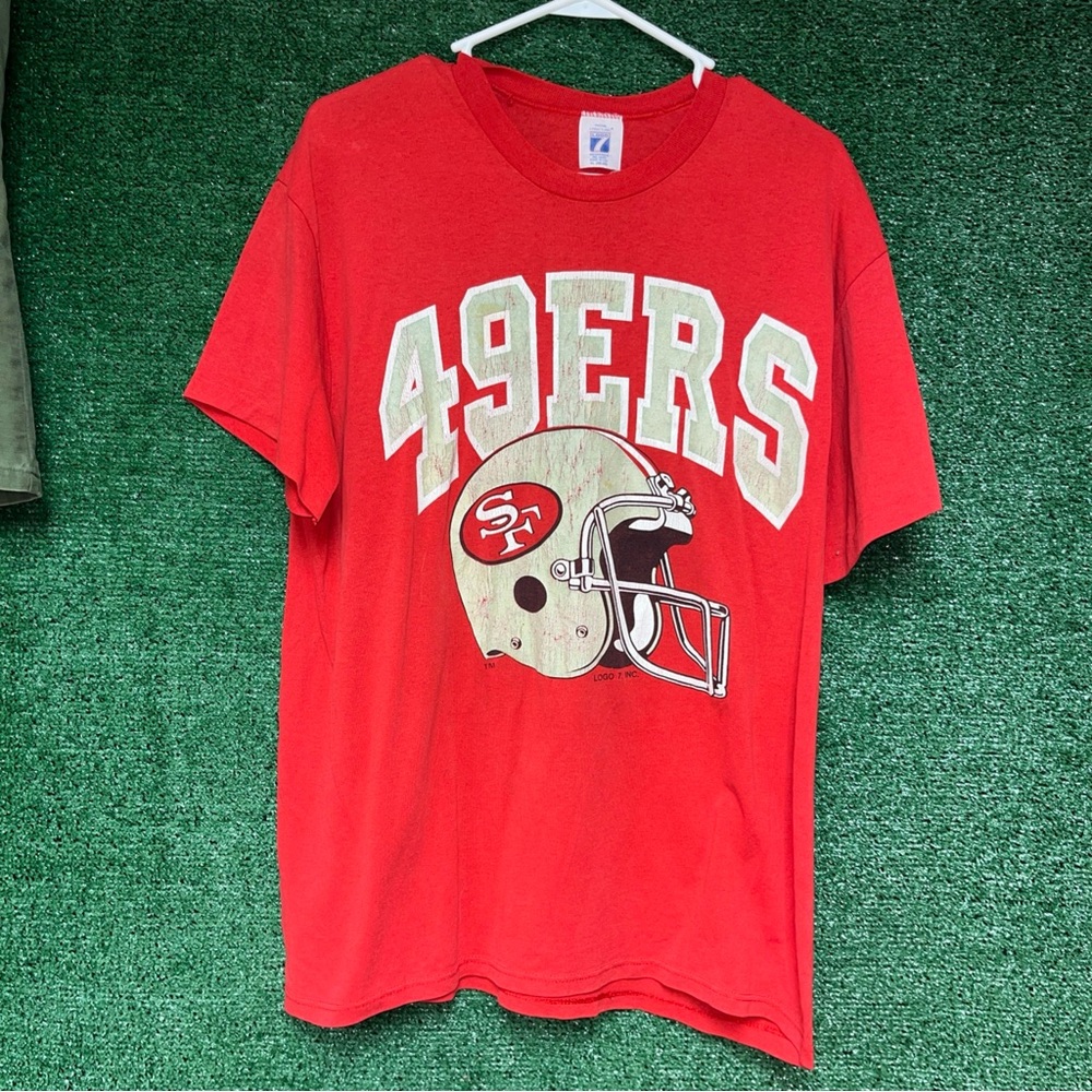 Vintage Logo 7 San Francisco 49ers Distressed Shirt XL 90s Made USA